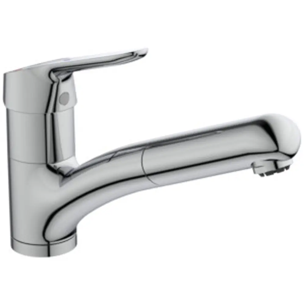 Küchenarmatur von Ideal Standard mit einem schwenkbaren Auslauf und einem einhebeligen Bedienhebel in verchromtem Finish.